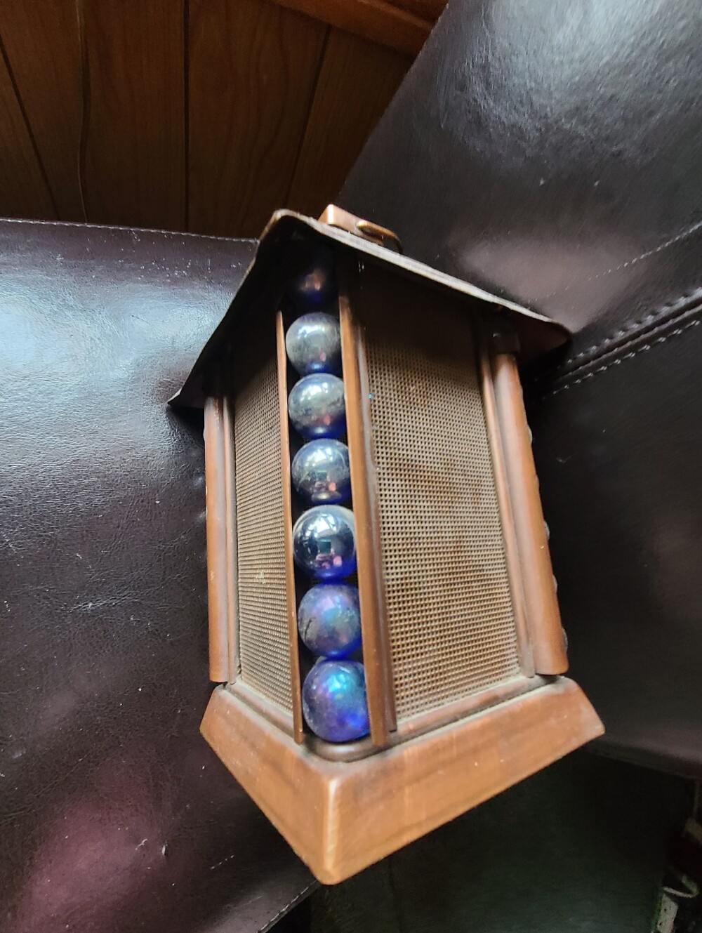 Blue and Bronze Decorative Lantern with Glass Bead Accents - Picture 7 of 13